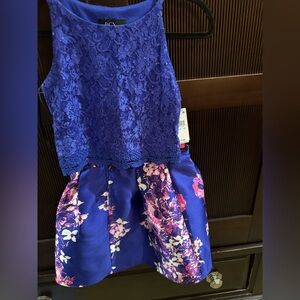 BCX Royal Blue Lace 2 piece top and skirt